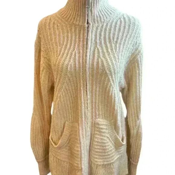 Anthropology Pilcro Sweater Wool Cotton Blend Zip Up Oversized Knit Cream XS - Picture 4 of 6